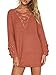 Simplee Apparel Women's Long Sleeve Lace up Knit Pullover Sweater Dress Red,One Size
