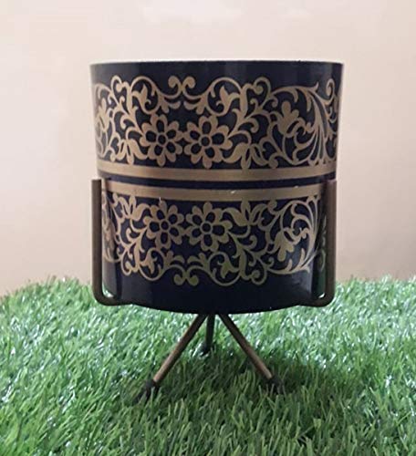 Arstory Gardening Iron Stand with Pot (Model 1207) (Black with Gold Print)
