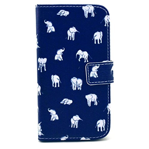 Elegant PU Leather Magnetic Slim Wallet Case Stand with Credit Card Slots for Motorola Moto X(2nd Gen, 2014 Model Only)(Elephant Graphic Pebble Blue Case)