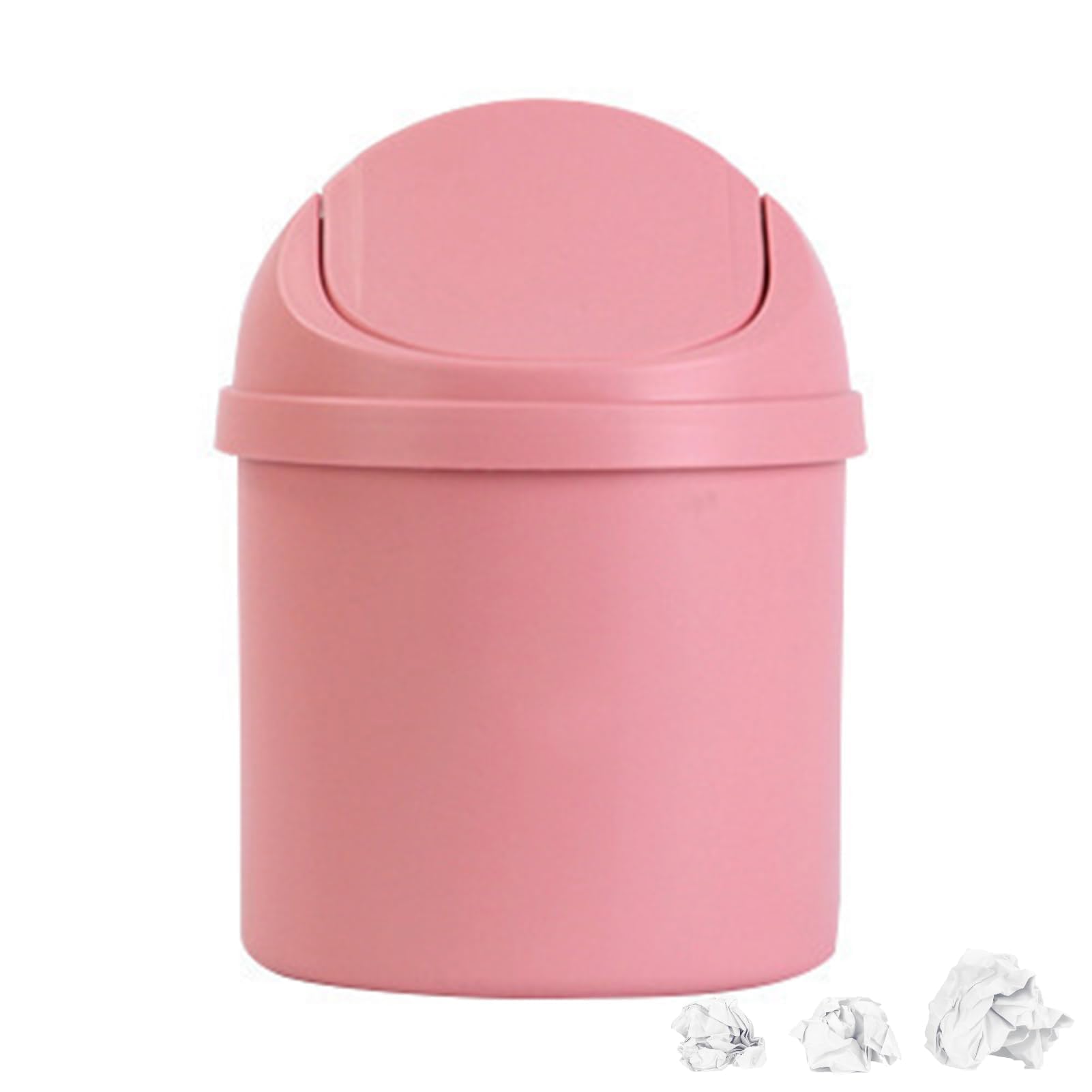 Cyrank Mini Countertop Trash Can, Small Trash Can with Lid Waterproof Countertop Plastic Mini Wastebasket Dustbin Countertop for Desk, Bedroom, Pink