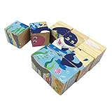 Rolimate Educational Wooden Cube Block Travel Jigsaw Puzzles - Dolphins Octopus Turtles Crabs Sharks Lobster, Birthday gift toy for age 3 4 5 Years Old and Up Toddlers Kids Baby Children Boys Girls
