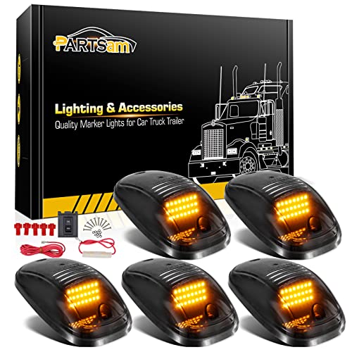 Partsam 5X Amber 24 LED Smoke Cab Roof Running Top