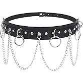 Punk Black Leather Waist Belt Layered Belly Chains Rave Party Body Jewelry Accessories for Women