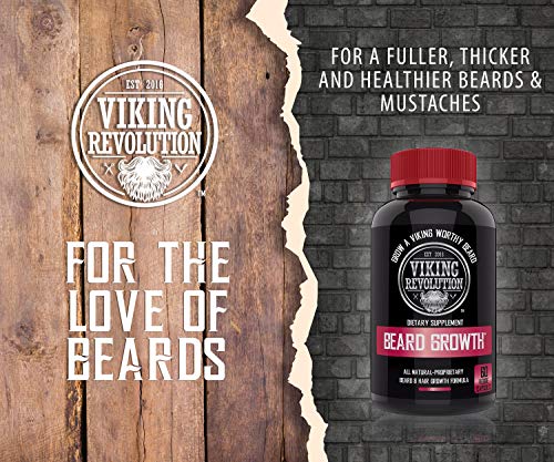 Viking Revolution Men's Beard Growth Vitamin Supplement Tablets - Potent Pills for Maximum Facial Hair Growth for Men - Includes Beard Comb