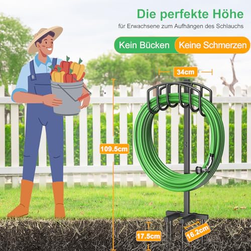 iRhodesy 109.5 cm Garden Hose Holder, Stable Garden Pipe Stand, Simple Style Hose Holder, Freestanding, Removable Metal Water Hose Stand, Hose Stand for Yard, Lawn Place