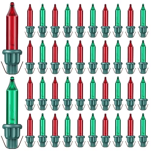 Mudder 50 Pcs Replacement Mini Light Bulbs Christmas Tree 2.5 V Incandescent Glass String Light Bulbs with Base Indoor Outdoor Xmas Decoration, 0.17 Ampere, 0.425 Watt (Red,Green)