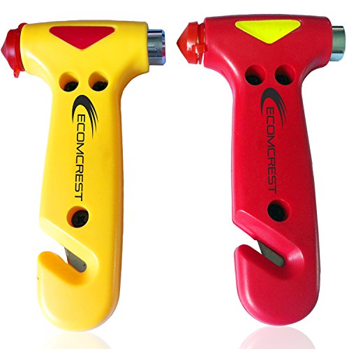 Car Safety Hammer, Window Breaker and Seatbelt Cutter. Pack of 2. by