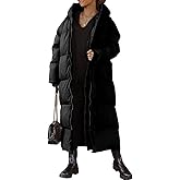 Shanfetl Women Long Quilted Coat Hooded Maxi Length Long Sleeve Puffer Jacket Padded Coat Winter Outerwear