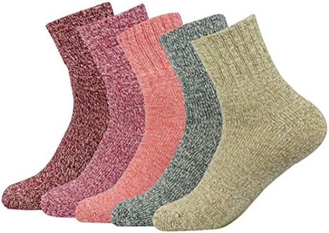 Women's Warm Vintage Style Thick Knit Wool Casual Crew Socks (5 Pairs, Multi Color)
