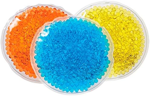 Reusable Hot Cold Packs with Flexible Gel Beads - Round Ice Packs - Therapeutic Hot or Cold Therapy for Back, Neck, Eye, Shoulder, Foot, Knee Pain or Injuries - 3 Pack (Orange,Teal,Yellow)
