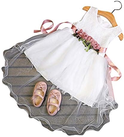 Girls Polyester Beautiful Applique Sleeveless Dress in White