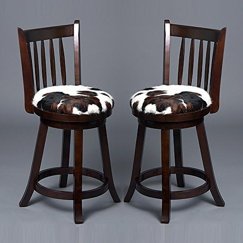 SET OF 2 GENUINE LEATHER COWHIDE HAIR ON WOODEN LEG BAR STOOL CHAIR