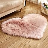 Xiuban Faux Fur Sheepskin Rug, Luxury Love Heart Shape Rugs Super Soft Faux Sheepskin Area Rugs Silky Long Wool Carpet Living Room Carpet Bedroom Rug for Children Play Solid Home Decorator (D)