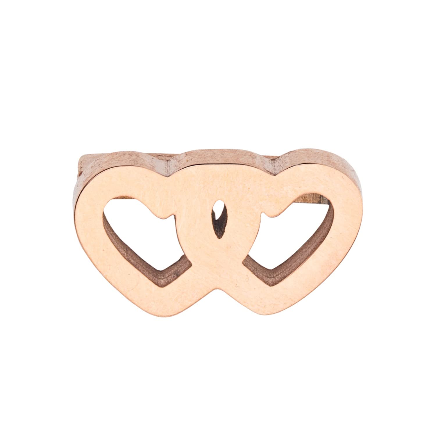 Kistanio - Double Heart Charm with Zirconia for Mesh Bracelet | Two Hearts Charm | Charm Bracelet Charms, Stainless Steel, Cubic Zirconia