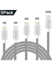 Sharllen - Cargador de iPhone con cable Lightning certificado MFi de nailon trenzado USB de 16.4 ft y cable de carga y sincronización de larga duración compatible con iPhoneXs Max XR X 8 8P 7 7P 6 iPad iPod(negro y plata)