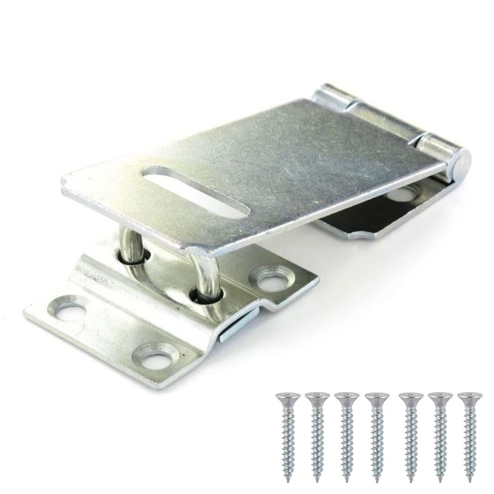 TERF® 1 Pcs Safety Hasp and Staple Set Zinc 115mm Security Door Padlock Latch including Fixing Screw For Use with Outdoor House Cabinet Cupboard Cage Door Gates and Multi Purpose Use - 115mm