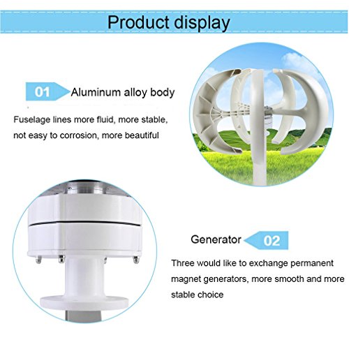 Coldcedar 2018 Upgrade Wind Turbine Generator Kit of 5 Blades 400 Watt 12V | High Efficienc Lantern Vertical Wind Generator Kit for Home and Business Power Supplementation -90 x 90 x 60 cm (white)