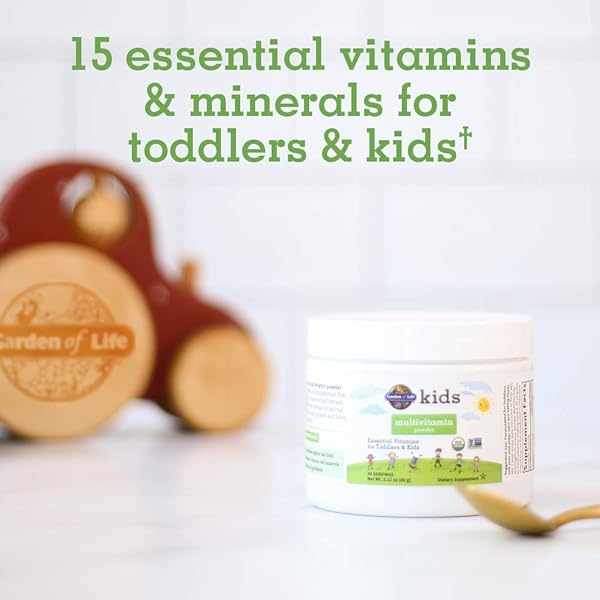 GARDEN OF LIFE KIDS MULTIVITAMIN POWDER, DAILY VITAMINS AND MINERALS FOR TODDLERS & KIDS – ORGANIC TODDLER MULTI POWDER WITH 15 VITAMIN C, D3, ZINC FOR HEALTHY GROWTH – GLUTEN FREE – 30 DAY SUPPLY