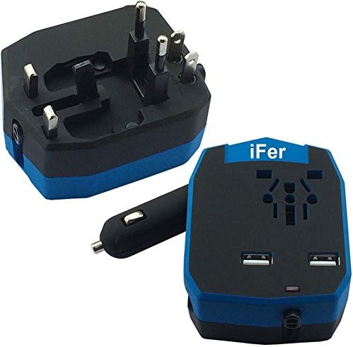 iFer 2-in-1 Function Universal World-Wide AC International Socket Adapter and portable Travel Charger Rapid Car cigarette Charger Auto Adapter with Dual USB Charger 2.1A Travel outlet Power Plug adaptor (US UK EU AU) adapter AC Wall Charger Adapter Plug for iPhone 6/5S/5/4S iPad iPod, Samsung Galaxy, Cell Phones, Tablets Black(FCC CE Certified ROHS compliant)