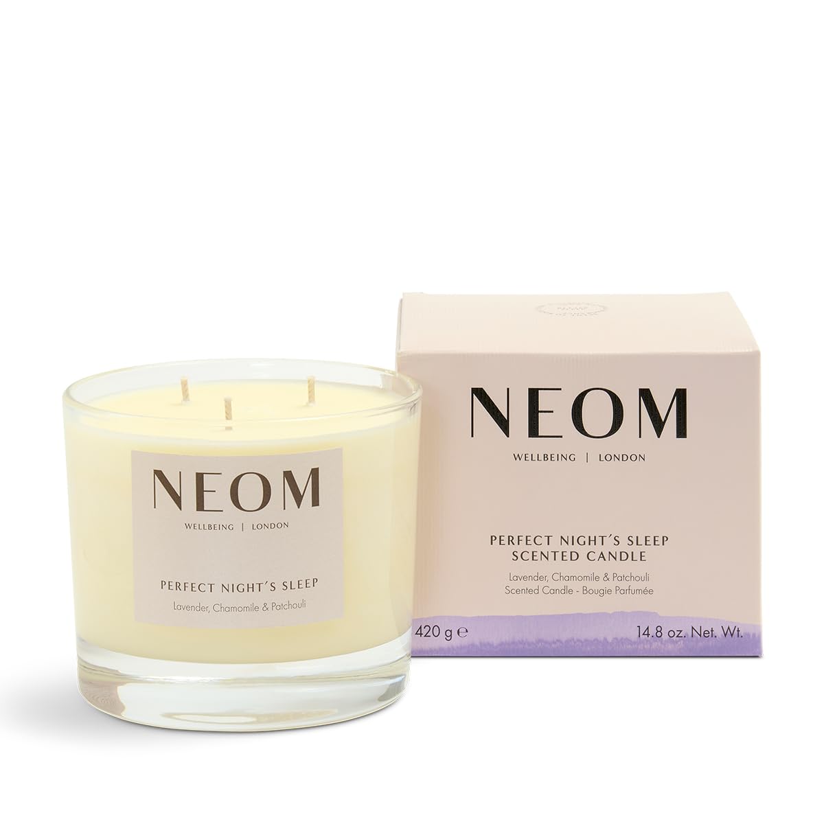 NEOM- Perfect Night's Sleep Scented Candle, 3 Wick | Lavender, Chamomile & Patchouli| Essential Oil Aromatherapy Candle | Scent to Sleep