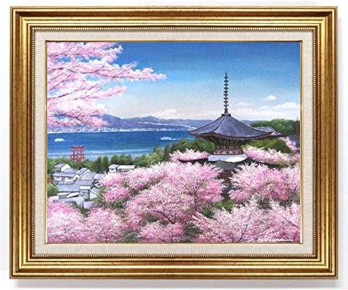 木村由記夫 厳島神社 F10号 爆買い送料無料 ゴールド 受注制作 油彩画 油絵 寺院 桜満開 Bir Se03 F10g 風景画