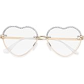 ANDWOOD Trendy Heart Shaped Sunglasses Womens Rhinestone Love Eye Sun glasses Metal Lovely Fashion Diamond Sunnies