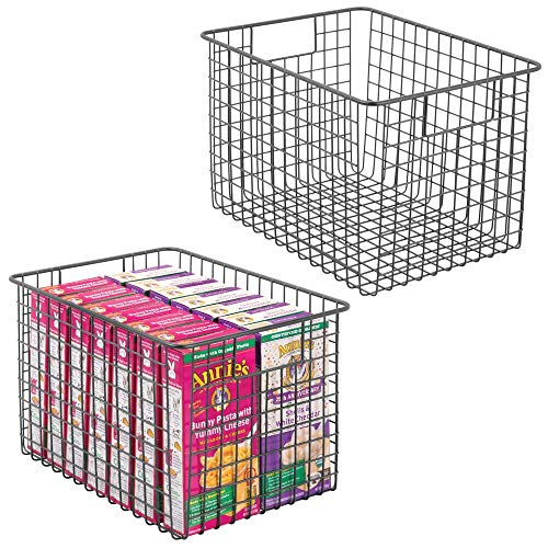 mDesign Farmhouse Decor Metal Wire Food Storage Organizer, Bin Basket with Handles for Kitchen Cabinets, Pantry, Bathroom, Laundry Room, Closets, Garage - 12