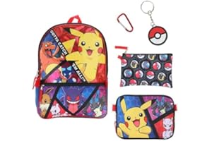 Pokemon 5pc 16" Backpack Set Keychain, Zipper pouch