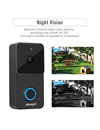 Abegal - Timbre inalámbrico de vídeo 720P Full HD WiFi con timbre, funciona con Alexa, dos vías de audio de visión nocturna PIR detección de movimiento sistema de seguridad en casa timbre