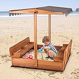 Aivituvin Kids Large Wooden Sandbox, Outdoor Sand