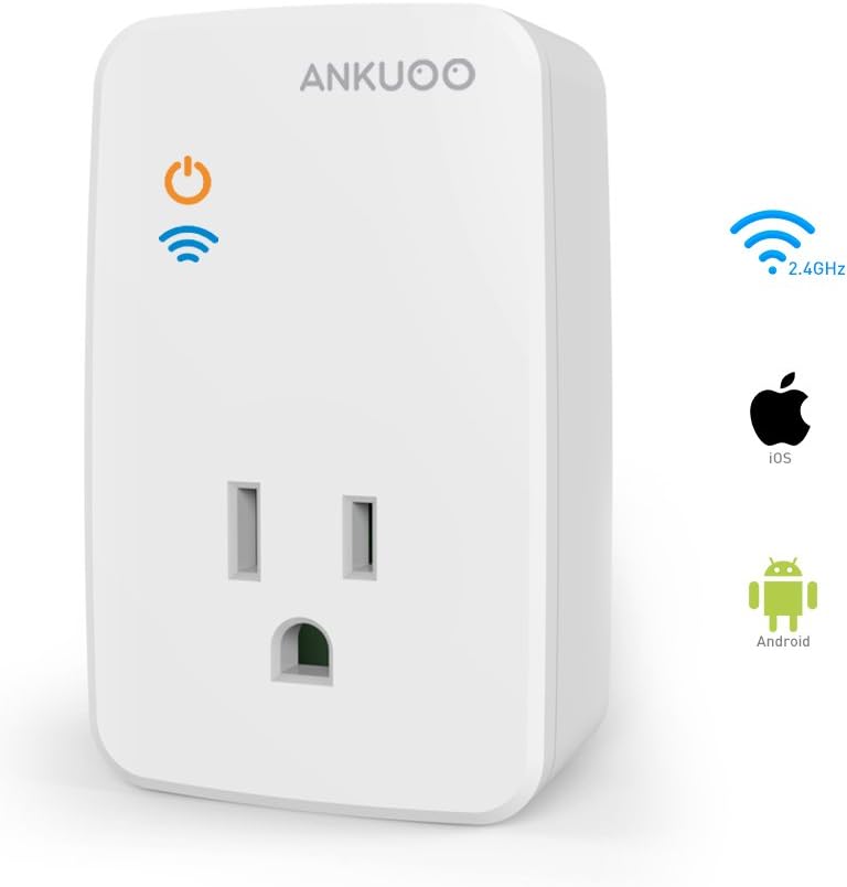 WiFi Smart Plug from Ankuoo, Mini Wireless Smart Socket, Remote Control ON/OFF Switch Outlet Timer (One Pack)