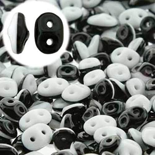 Matubo SuperDuo Beads 2.5x5mm-Black/White Opaque-100 Gram Bag