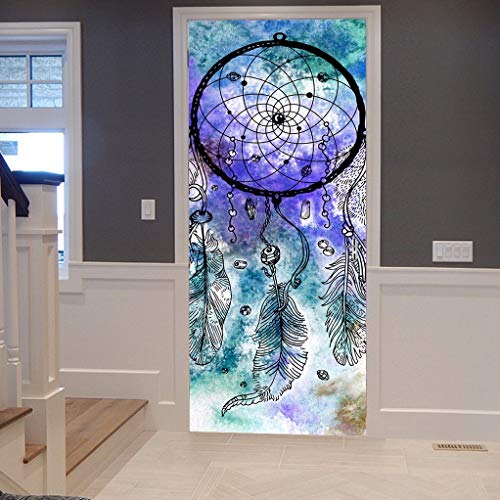 A.Monamour Dream Catcher Illustration Drawing On Watercolor Background Ethnic Tribal Boho Decors Printed Vinyl Room Door Decals Wallpaper Wall Murals Removable Door Stickers Posters Art Decor For Home