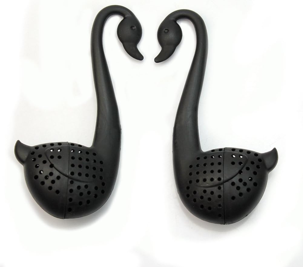 2Pcs Cute Plastic Colander Swan Design Tea Herb Strainer Teaspoon Infuser Filter(Color Black or White Send at Random)