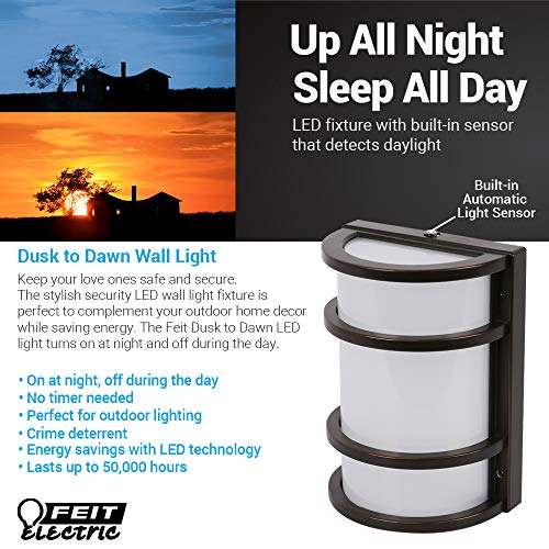 Feit Electric - Dusk To Dawn LED Bronze Half Moon Security Outdoor Wall ...