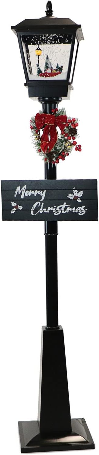 Snow Globes - Fraser Hill Farm Let It Snow Series 71-in. Musical Street Lamp with Retro Truck Scene | 2 Festive Signs | Cascading Snow | Christmas Carols | Holiday Home Decor | Black | FSSL071A-BLK1