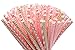 Ldoux 100 Pcs Biodegradable Paper Straws for Birthdays, Weddings, Baby Showers, Celebrations and Parties, Gold and Pink Pattern