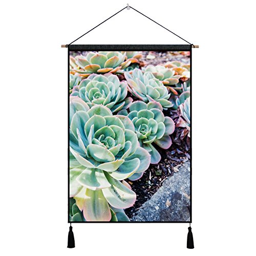 Adarl Natural Succulent Plants Painting Wall Hanging Artworks Wooden Scroll Painting Rolling Art Print on Canvas Framed with Tassel Ready to Hang for Home Office Decor #2 - Thumbnail 6
