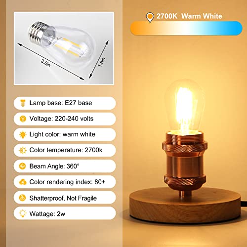 BRIMAX Pack of 25 E27 Warm White LED Bulbs, Vintage Light Bulb 2W (20W Equivalent) 230V S14 Edison Bulb 2700K E27 Shock Resistant for String Lights, Chandeliers, Table Lamps