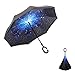 ELOVTOP Inverted Umbrella, Windproof Cars Double Layer Folding Reverse Umbrella (Star Sky)
