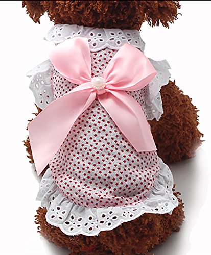 MaruPet Summer Sweet Puppy Doggie Hollow Dot Printed Princess Dress Pet Dog Lace Cake Camisole Tutu Dress with Bowknit