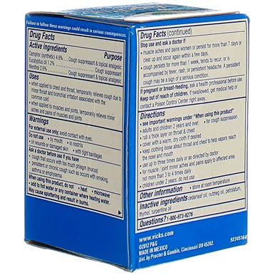 VICKS VAPORUB ORIGINAL COUGH SUPPRESSANT TOPICAL ANALGESIC OINTMENT 3.53 OZ, BEST USED FOR RELIEF FROM COLD SYMPTOMS, ACHES, AND PAINS