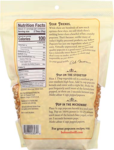 BOB’S RED MILL YELLOW POPCORN, 30OZ (PACK OF 1) – NON GMO, WHOLE GRAIN, VEGAN, KOSHER