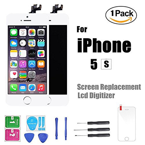 iPhone 5S LCD Screen Replacement Digitizer Touch Full Assembly With Tools Kit +Home button + Camera (White)