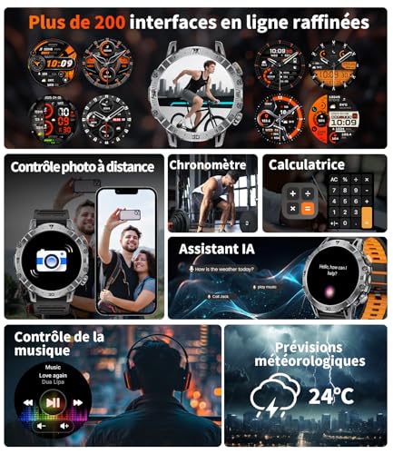 Men's Military Smart Watch, 1.7 Inch Smartwatch with 1000 mAh, 3 Bracelets + 2 Chargers, Bluetooth Calling, LED Lamp, 110+ Sports Modes/IP68, Heart Monitoring/Sleep Monitoring, Android/iOS EF18-A