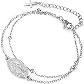 Dreamtimes Virgin Mary Bracelet Rosary Bead Cross Bracelets Religious Baptism Dainty Virgen de Guadalupe Bracelets Catholic Jewelry Gifts for Her