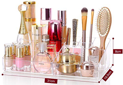 Cq acrylic 9 Grid Makeup Organizer and as a Lipstick and Makeup Brushes Holder,Clear,13.8