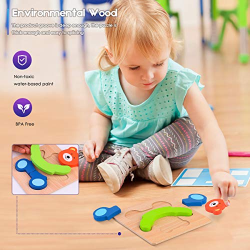 VSATEN Toddlers 3D Wooden Jigsaw Puzzles, Early Education Learning Toys Gifts Outdoor Indoor Toy with 8 Colorful Animals Patterns Safe Bright Shapes for Girls Boys 1 2 3 Years Old Kids (8 Packs)