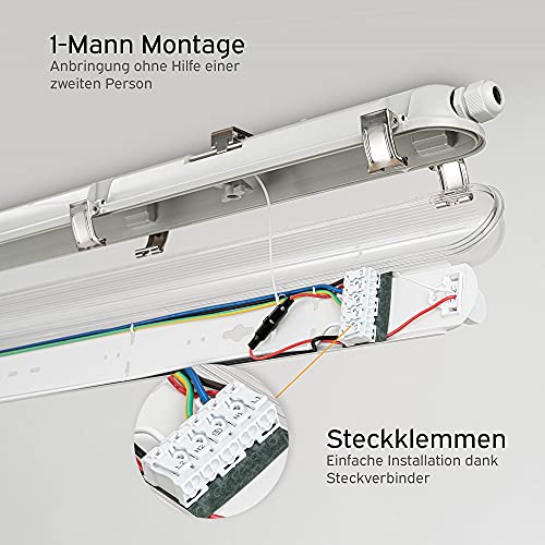 NCC-Licht LED Feuchtraumleuchte Wannenleuchte 150cm 1x 22W T8 Röhre 840 Neutralweiß 4000K IP65 mit Sensor – Bild 5