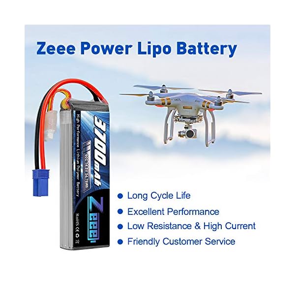 Zeee 4S Lipo Akku 14,8V 3700mAh 60C RC Lipo Batterien mit EC5 Stecker für UAV Drones FPV Rennrad Quadcopters Flugzeug… – Bild 3